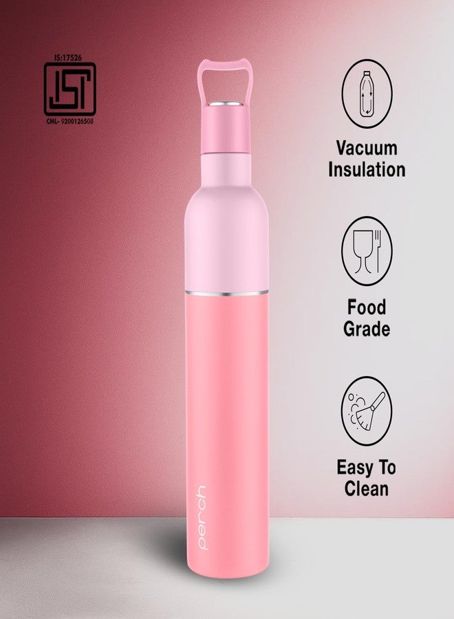 Perch Oasis thermosteel Water Bottle,Hot and Cold,Vacuum Insulated ISI Certified Flask,Steel Water Bottle for Kids | Office (Baby Pink with Pink, 760 ml) - Image 2